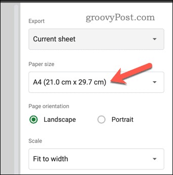 Definir o tamanho do papel na visualização de impressão do Planilhas Google