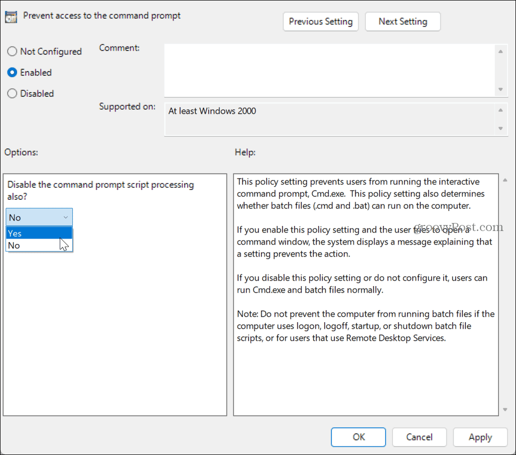 Desative o prompt de comando no Windows