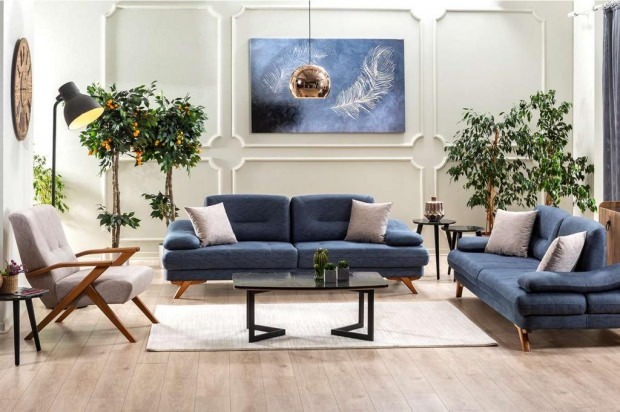 Como fazer decorações de sofá azul marinho e azul?