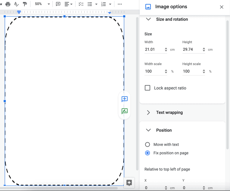 Redimensionando uma imagem de plano de fundo no Google Docs