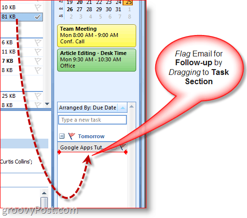 Barra de tarefas do Outlook 2007 - Arraste e-mail para criar tarefa