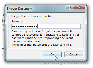 Proteger com senha e criptografar documentos do Office 2013: Digite uma senha