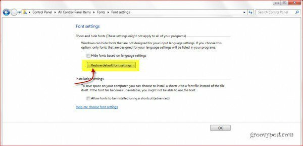 Restaurar fontes do Windows 7 para as configurações padrão