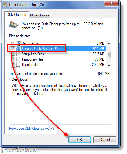 limpeza de arquivos de backup do service pack no windows 7