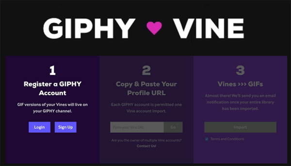 GIPHY lançou uma nova ferramenta GIPHY ❤ Vine que pode converter todos os Vines que você criou em GIFs compartilháveis.