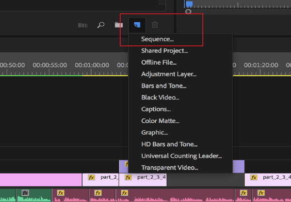 Opção de editar uma sequência no Adobe Premier Pro.