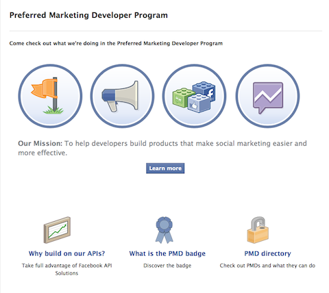 programa de desenvolvedor de marketing preferido do Facebook