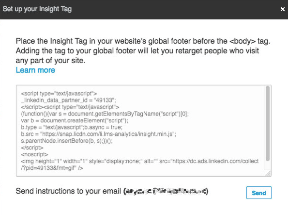 Instale a tag do LinkedIn insight em seu site.