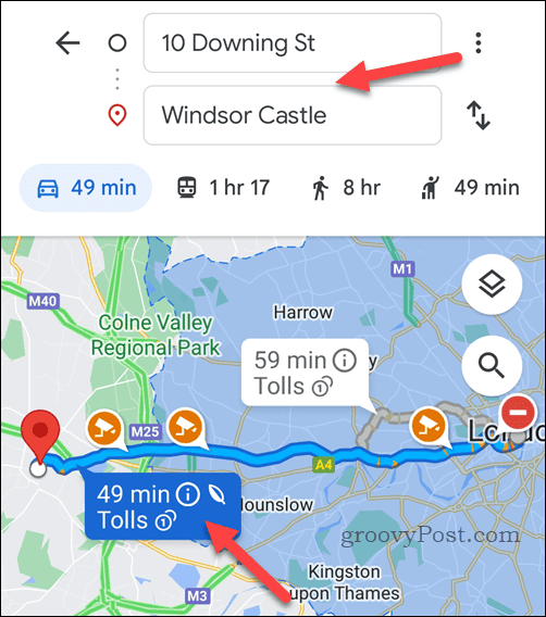 Selecione o destino e a rota no Google Maps no celular