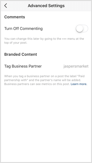 Tag de parceria paga do Instagram