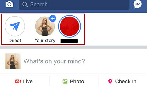 Acessando as histórias do Facebook e a caixa de entrada direta.