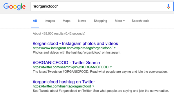 Use a pesquisa do Google para pesquisar hashtags.