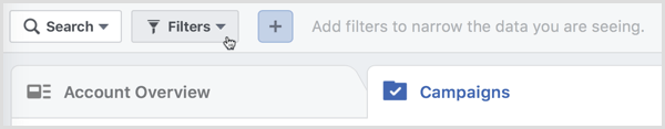 filtros do gerenciador de anúncios do Facebook