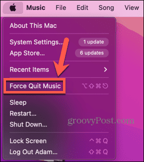 mac force sair do aplicativo de música