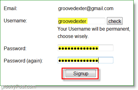 Captura de tela do Gravatar - digite um nome de usuário e senha