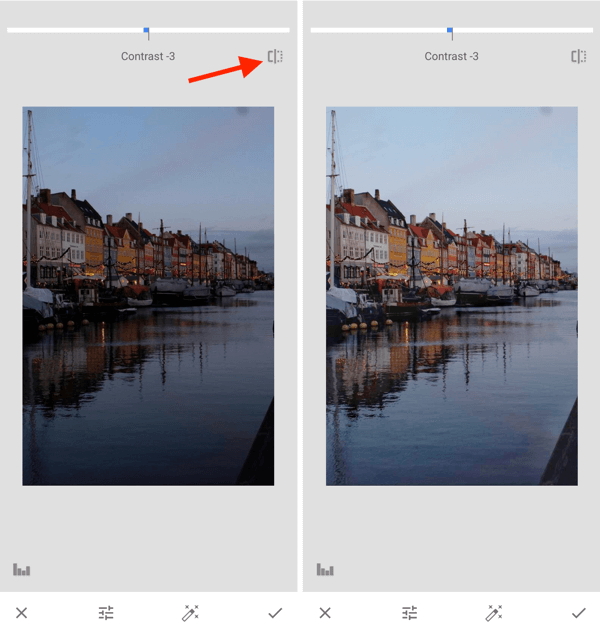 Como melhorar suas fotos do Instagram, passo 10, ajustar a exposição pós-captura, alternar entre original e editar