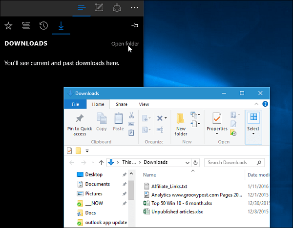 Pasta de downloads do Microsoft Edge