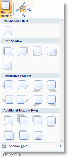 Efeitos de sombra do Microsoft Word 2007