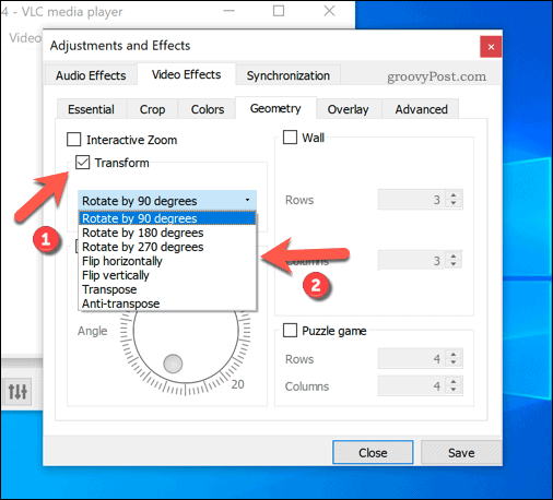 Definir rotações predefinidas no VLC no Windows