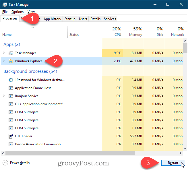 Reinicie o processo do Windows Explorer