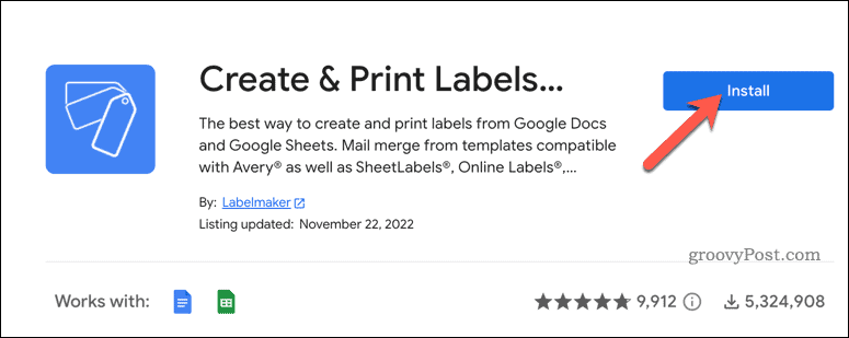 Instale o complemento de etiqueta no Google Docs