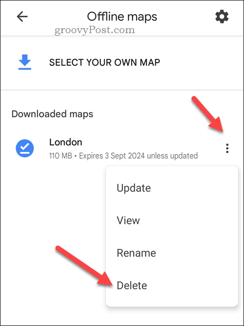 Excluir um mapa off-line do Google Maps