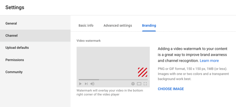 caixa de diálogo para adicionar marca d'água ao vídeo do YouTube