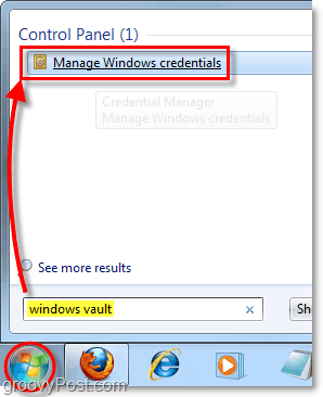 acesse o windows vault a partir da pesquisa no menu iniciar no windows 7