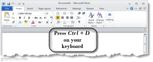 Pressione Ctrl D no teclado para abrir a caixa de diálogo de opções de fonte