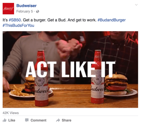 anúncio em vídeo da budweiser no Facebook