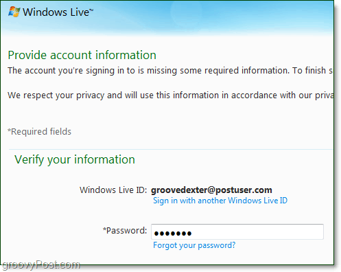 alterar senha de domínio do Windows Live