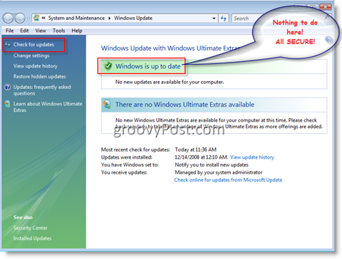 Menu do Windows Update para Windows Vista