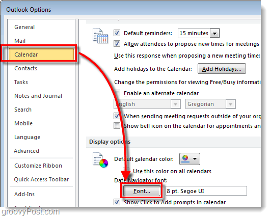 Como alterar a fonte do navegador de data do calendário do Outlook 2010