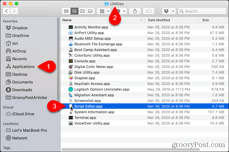 Abra o Editor de scripts no Mac