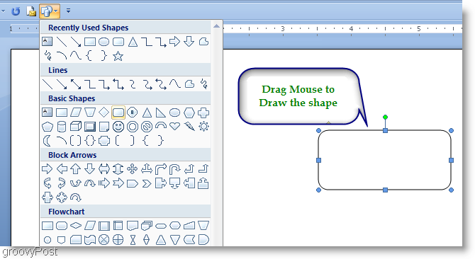 Microsoft Word 2007 Desenhe a forma arrastando o mouse
