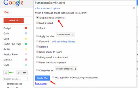 etiqueta de filtro do gmail