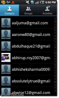 toneladas de contatos de e-mail em um telefone Android
