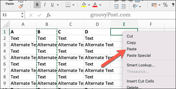 Colar no Excel