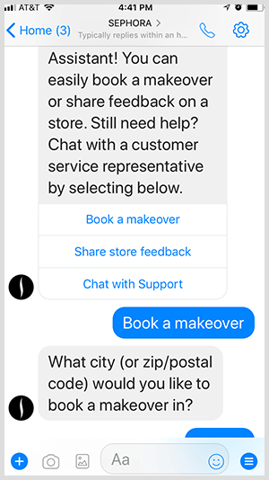 Com um bot do Messenger, a Sephora qualifica leads para compromissos de reforma.