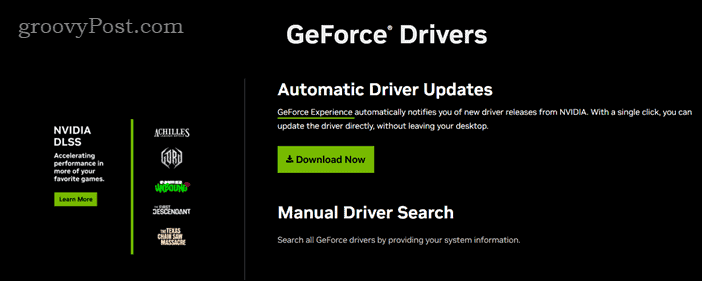 Página de download para drivers gráficos NVIDIA