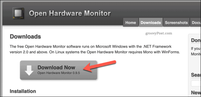 Abra a página de download do Hardware Monitor