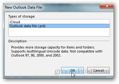 como criar um arquivo pst para o Outlook 2013 - clique no arquivo de dados do Outlook