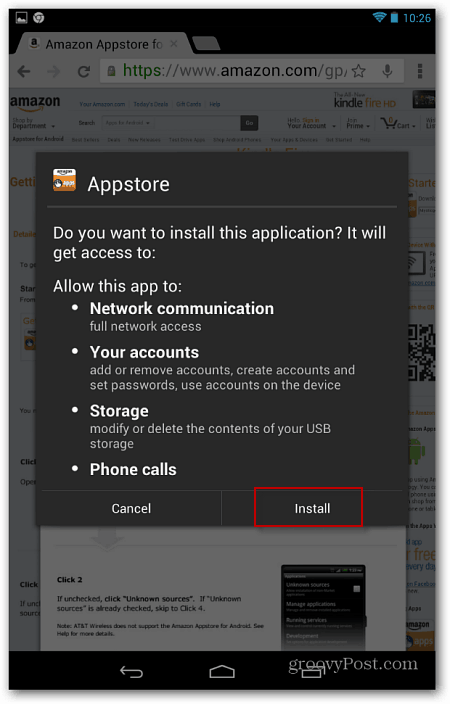 Iniciar a instalação da Amazon App Store