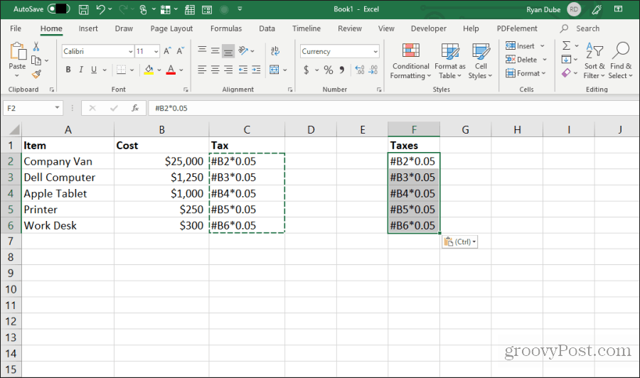 colando fórmulas editadas no excel