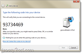 um código de emparelhamento Bluetooth no Windows 7