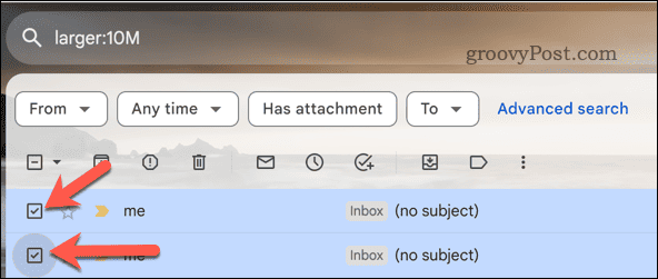 Selecione e-mails do Gmail nos resultados da pesquisa