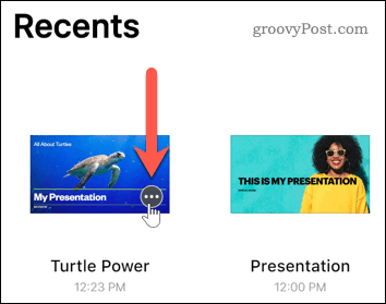 Pressione o botão mais em uma apresentação