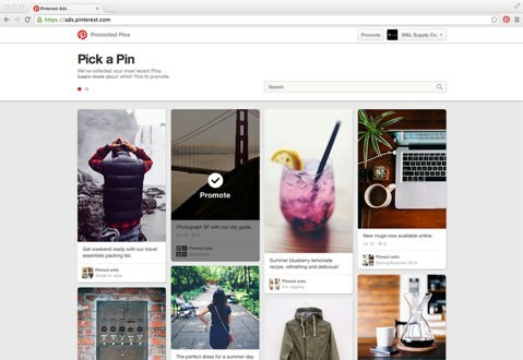 O Pinterest permite que você selecione a imagem e as palavras-chave para suas campanhas de Pins promovidos. 