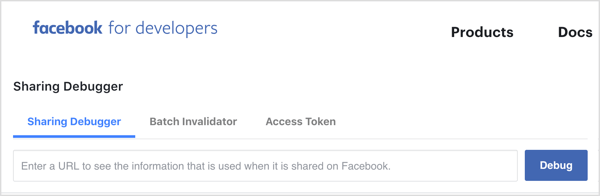 Use a ferramenta Depurador para ter certeza de que o Facebook está obtendo a imagem correta de visualização do link do Facebook.