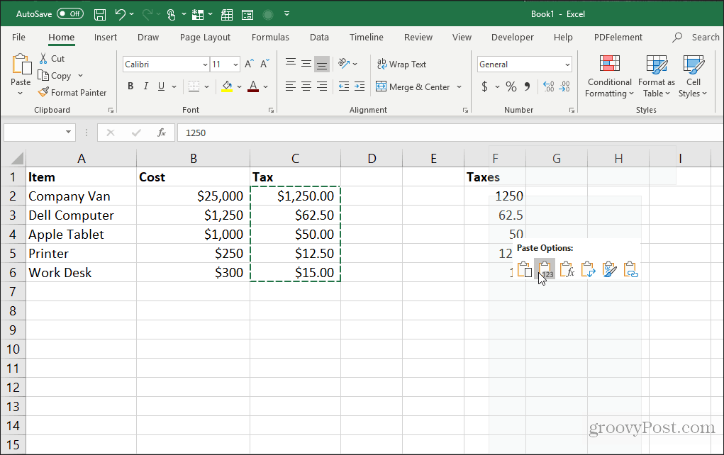 colando valores de células de fórmula copiadas